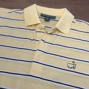 Masters Shirt Mens Medium Yellow Stripe Golf Pima Cotton Polo Collection